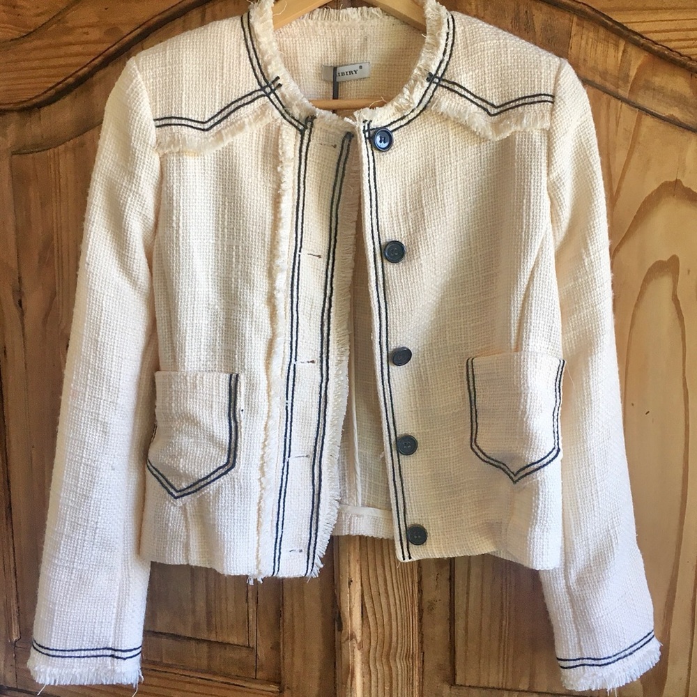NWT Jacket Cream with Black Frayed Shoulder Pads S